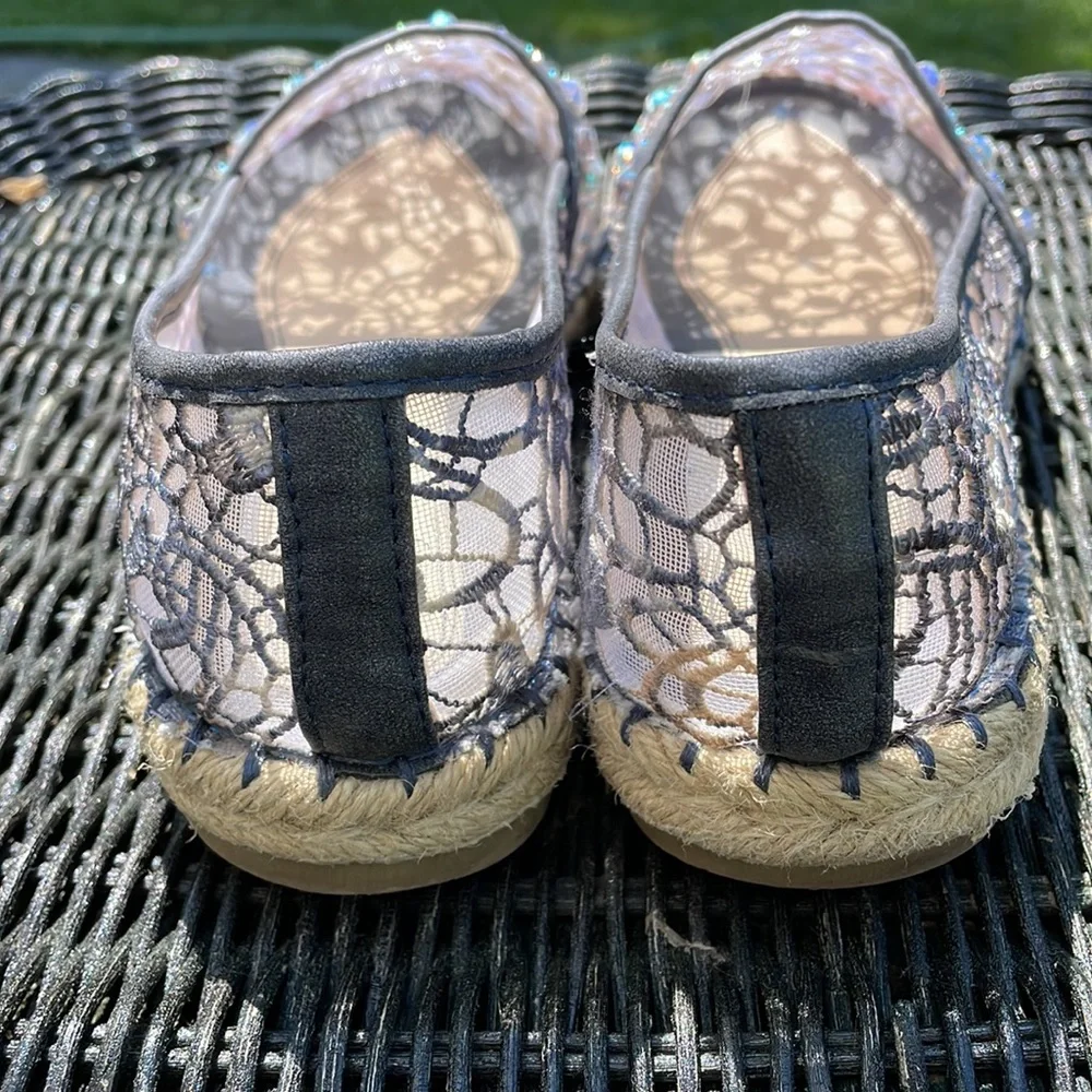 Navy Embellished Sequin Mesh Espadrilles Sz 8